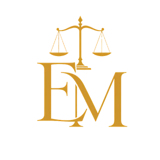 Monograma EM com balança da justiça — Esmeralda Misterdão Advocacia